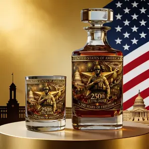 1776-2026 Us 250th Anniversary Whiskey Decanter Set, 350ML Handmade Glass Bottle, 200ML Tumbler, Patriotic Bourbon Gift for Collectors, Liquor Decanter Set