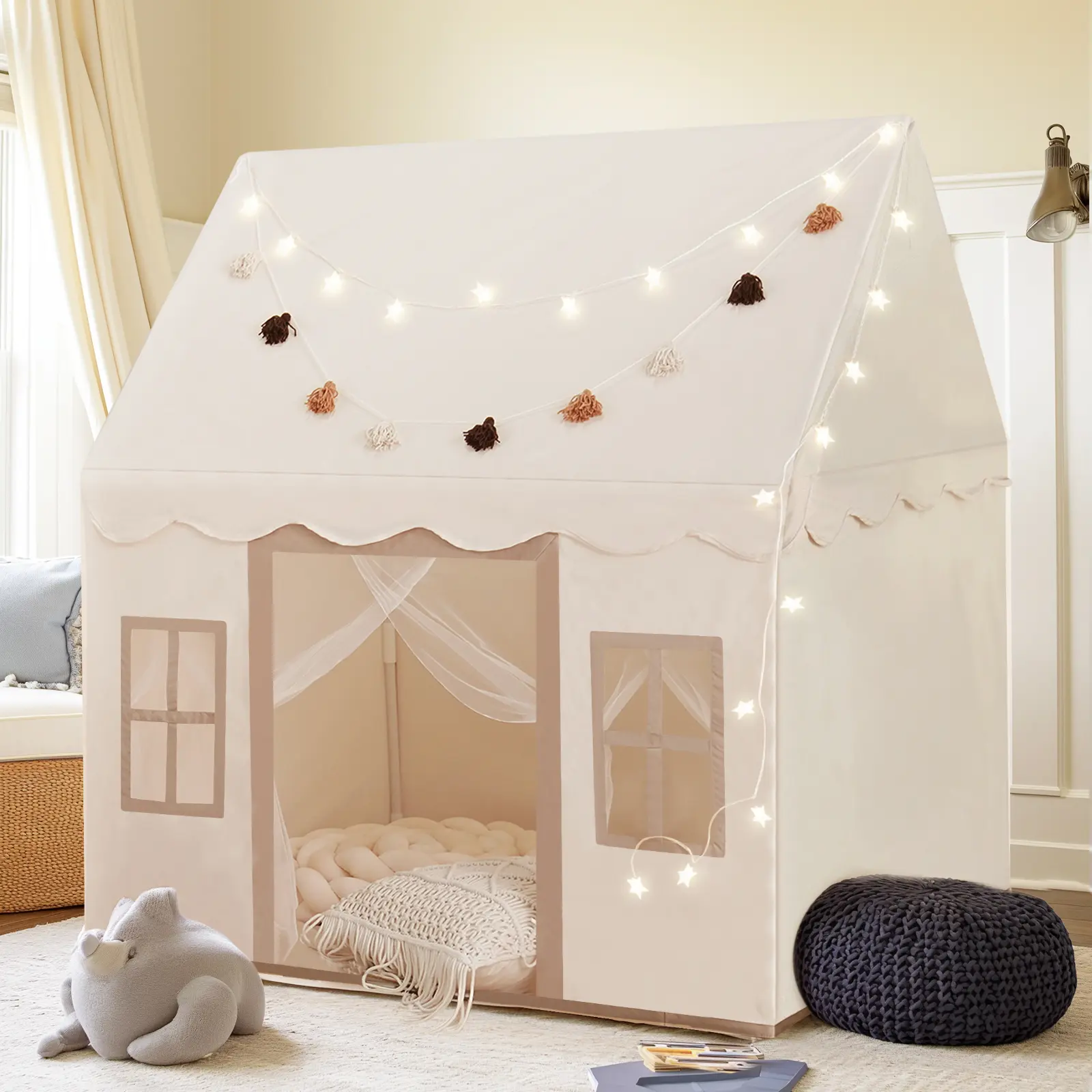 Large Kids Play Tent with Mat, Indoor and Outdoor, JoyHut Classic, Non-Slip Mat, Easy to Assemble, Machine Washable, Perfect Christmas Gift for Boys, Girls, 52 x 35 x 52 Inches, #Summervibes