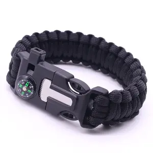 Outdoor sports foldable survival bracelet with five in one multifunctional compass, flint rope, survival weaving bracelet tool