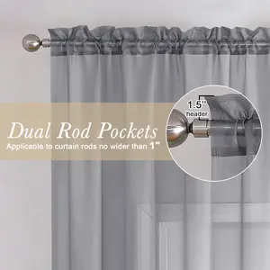Charcoal Grey Sheer Curtains 84 Inches Long 2 Panels, Voile Airy Light Filtering Window Treatments Drapes for Living Room, Elegant Bedroom Curtains, Each Panel 40" W x 84" L