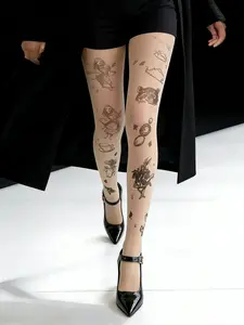 Women's Easter Bunny Print Tights, Cute Rabbit Pattern, Stretchy Fit, Cartoon Tights for Spring & Holiday Fun, All Seasons, Women Pantyhose