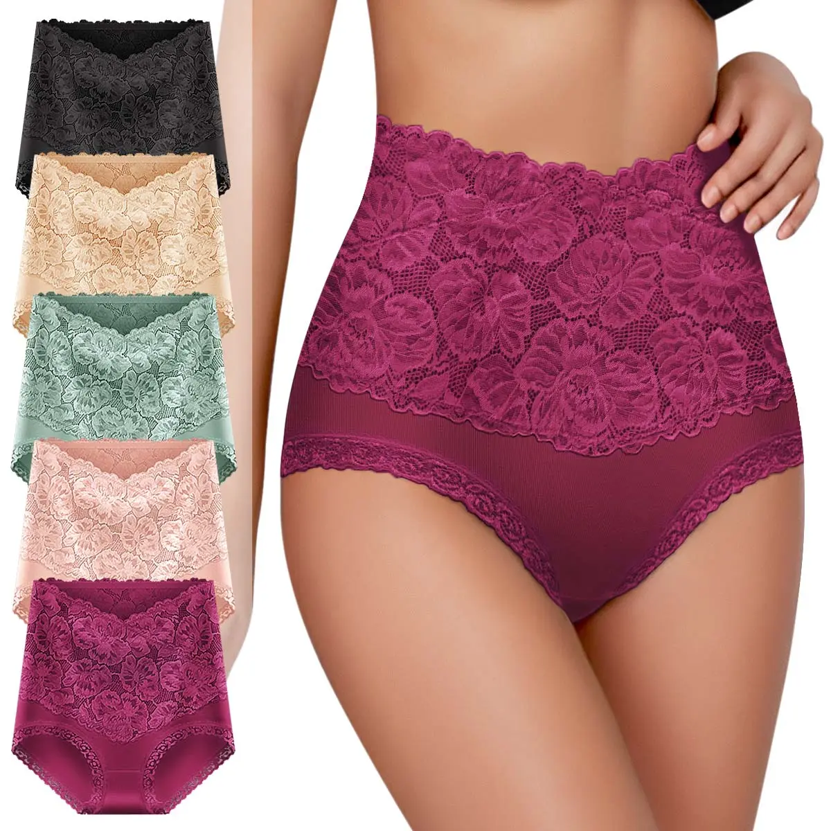 【COTTON】5/7/10 pcs Morelect Women's Solid Color High Waist Briefs,Soft Comfy Breathable Pastel Lace Knicker for Daily Wear, Underwear for All Seasons Womenswear Panties Basic Casual],mothersdaygift.