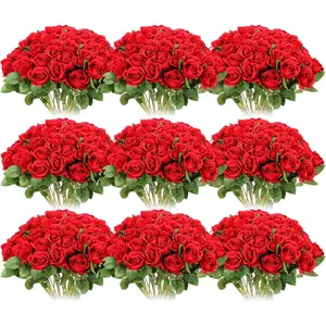 AnYa 48/96 Pieces Red  White  Pink Artificial Roses Flowers Bulk Long Stem Realistic Fake Silk Roses Bouquet for Table Centerpiece Vases Wedding Party Kitchen Decor