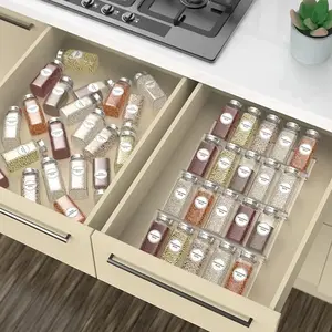 Transparent Acrylic Spice Rack Drawer Organizer, Insertable Kitchen Spice Holder for Drawers & Countertops, Space-Saving Storage Solution, Clear