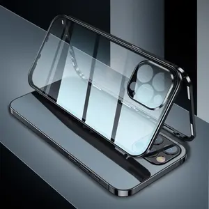 Lockable Magnetic Protective Phone Case Casing for iPhone 11/12/13/14/15/16/17/pro/pro Max, Glass Material, Camera Lens Protector, Screen Film, Safety Buckle