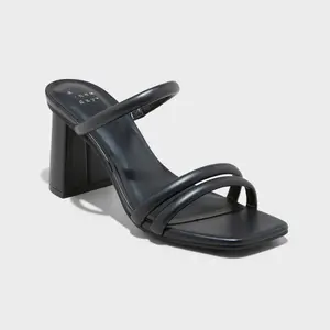 A New Day Women's Chunky Block High Heel Slip On Sandals Leather Instep Strap