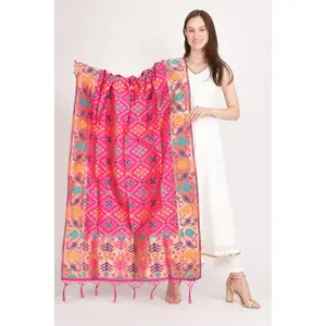 Multicolor Silk Jacquard Dupatta With Hangings