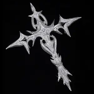 SSS DL upside down diamond pendant, set synthetic diamonds High-Quality Rap Star Pendant, Environmentally copper electro plated gold, synthetic diamond zircon 9.6 * 11.6cm  , single pendant, trendy accessory in stock