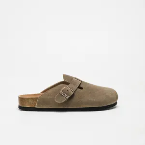 FLYSHOW Regular Wide Women Men Round Toe Cork Footbed Clogs with Adjustable Flat Buckle, Suede Texture, and Casual Outdoor Slip-On Design Walking Shoes Soft