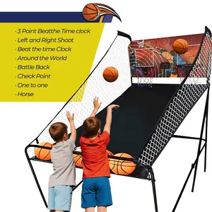 Sure Shot 81-in Dual Basketball Arcade Game for Game Room - with LED Scoring, Foldable Indoor Basketball Game Design, Steel Frame, 8 Game Modes, Pump & Dual Hoops - Orange/Black Finish