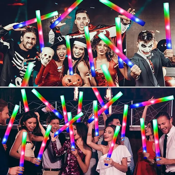 40Pcs Christmas Party Foam Glow Sticks with 3 Modes Colorful Led Flashing Light Stick Glow in The Dark Party Supplies for Thanksgiving Halloween Raves XMAS Christmas Decor Fall Sticks