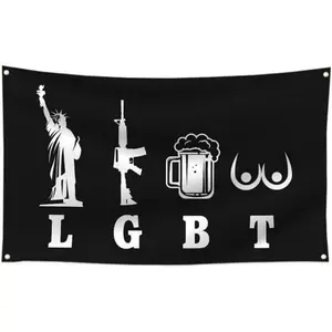 Tapestry  LGBT-Liberty Gun Beer Tits Flag 3x5ft Funny Banner Tapestry For Decoration Bedroom Room Dorm Wall With Four Brass Grommets Ornaments