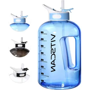 128OZ/1 Gallon Water Bottle with Straw Motivational Water Bottle with Time Marker, Large Water Bottle 128 Oz Water Bottle, Big Water Jug for Sports Water Bottles, Two Handles BPA Free (Blue)