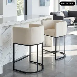[SummerVibes]DAYALANE Vintle Bar & Counter Stool Modern Barrel Bar Stools For Christmas With Arm Upholstered Linen Chairs Gold Brass Frame for Kitchen Island Pub Dining Room Multiple Heights Easy Assemble Comfort Support