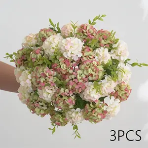 3pcs Hydrangea Artificial Flower Bouquet, Lifelike Silk Hydrangea Stems, Wedding Centerpiece Decor, Living Room Table Arrangements, Home Decoration Bouquet, Home Floral Accents