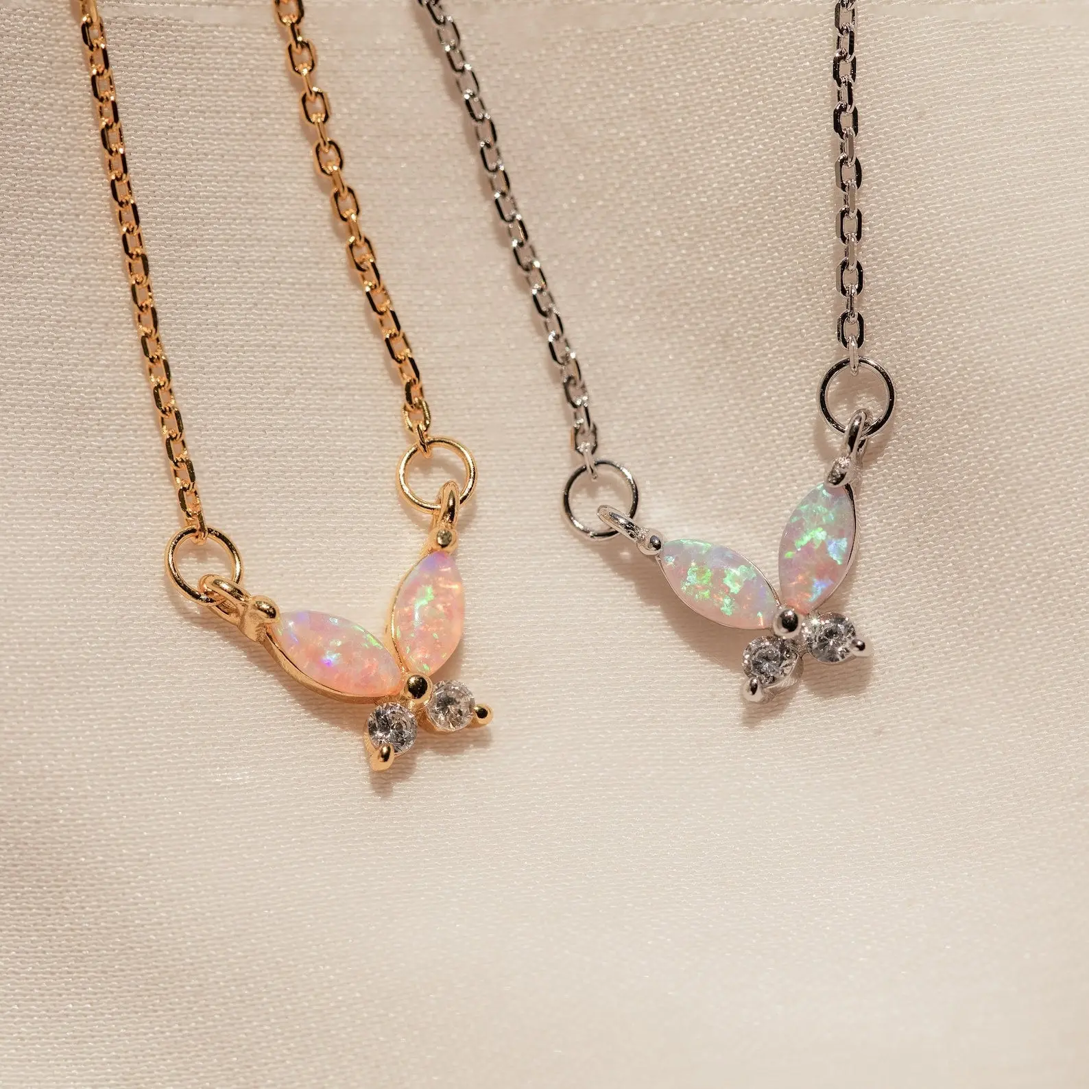 Pink Opal Butterfly Necklace by Caitlyn Minimalist - Dainty Opal & Diamond Charm Necklace - Gemstone Jewelry - Gift for Sister