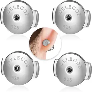 2 Paris Sterling Silver Locking Earring Backs Replacements for Diamond Studs, 18K White Gold Plated Screw Earring Backs, Secure Hypoallergenic Secure Earring Backs, No Fading Comfort Earring Backs