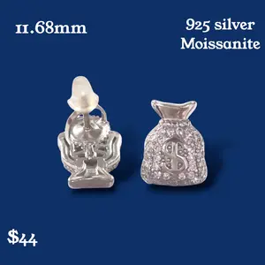 925 Sterling Silver Money Bag Moissanite Earrings | 11.68mm Sterling Silver Studs Screw-Back