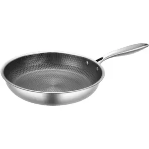 1PC Stainless Steel Pan Honeycomb Nonstick Durable Cooking Frying Pan Skillet for Eggs and Steaks Compatible with Gas Electric Ceramic Stoves Easy to Clean