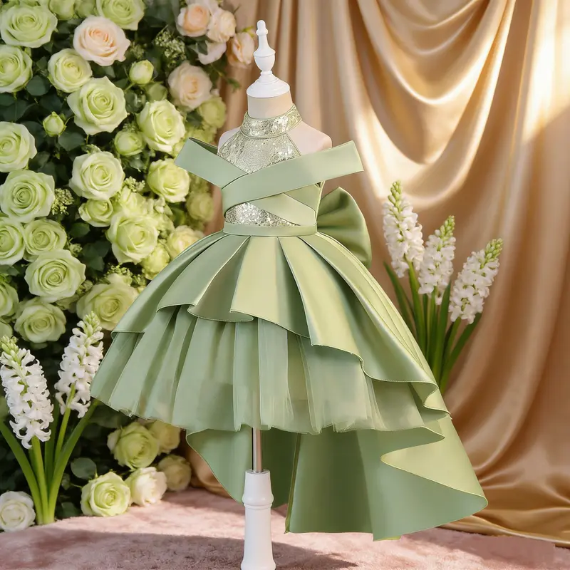 slim fit dress slacks Hunter Green Split Neck Puff Short Sleeve Tiered Midi Dress