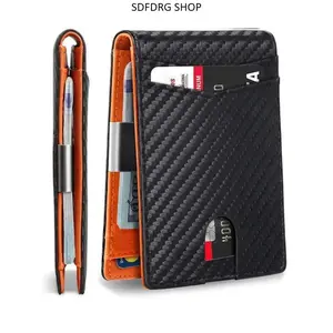 Men’s Wallet - Slim Carbon Fiber Minimalist Bifold with Money Clip, RFID Blocking Front Pocket Credit Card Holder, Thin EDC Everyday Carry Unique Gifts for Man