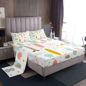 Feelyou Nautical Printed Bedding Sheet Sets - Coastal Ocean Themed, Anchor, Hawaii Palm Tree, Starfish Sea Animal Fitted Sheets for Kids, Printed Bedding Set