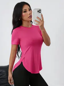 Women's High Stretch Solid Color T-Shirt, Round Neck Short Sleeve Top, Outdoor Casual Gym Training Daily Commute Wear, Everyday Athletic Tee