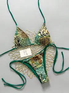 Women's Two-Piece Swimsuit Set, Vacation Beachwear, High Waisted Swimwear, Comfortable Fit, Sexy Tie-Back Design, Ideal Pool Party Wear, Leopard Bikini