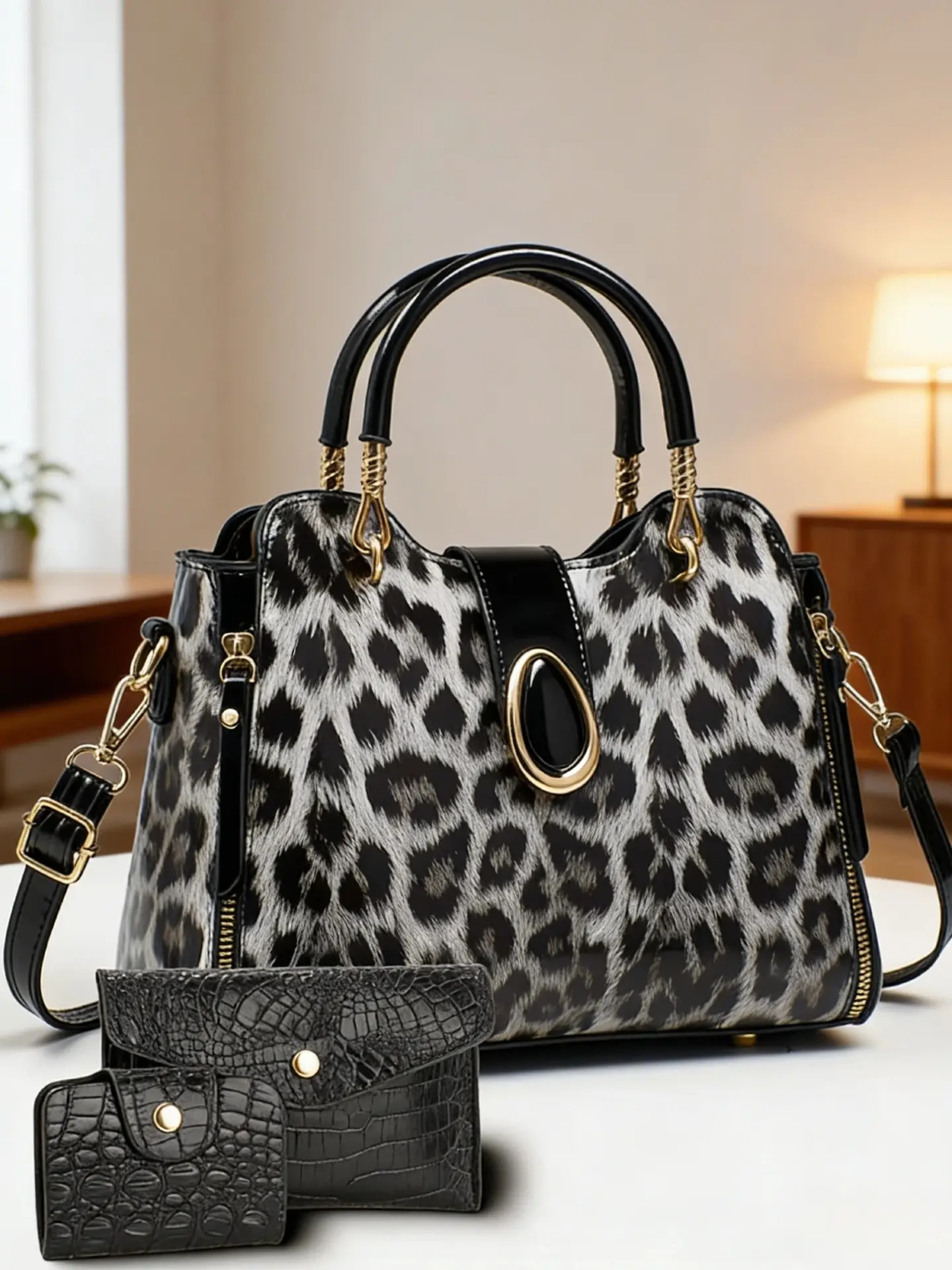 Women's leopard print handbag, glossy leather lightweight luxury bag, casual everyday shoulder bag, bag. bag, Mother's for mom, Thanksgiving gift for wife, Christmas gift, Fashionable Patterned Bag, Stylish Bag, Casual Shoulder Purse, Casual Bags