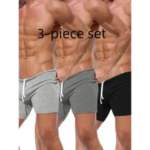 3pcs Men'S High-Elasticity Slim-Fit Athletic Shorts - Breathable Stretch Running for Gym, Outdoor & Casual Wear in Solid Color (Grey/Black/White), Workout Shorts, Gym Apparel, Sporty Design, Comfortable Fit