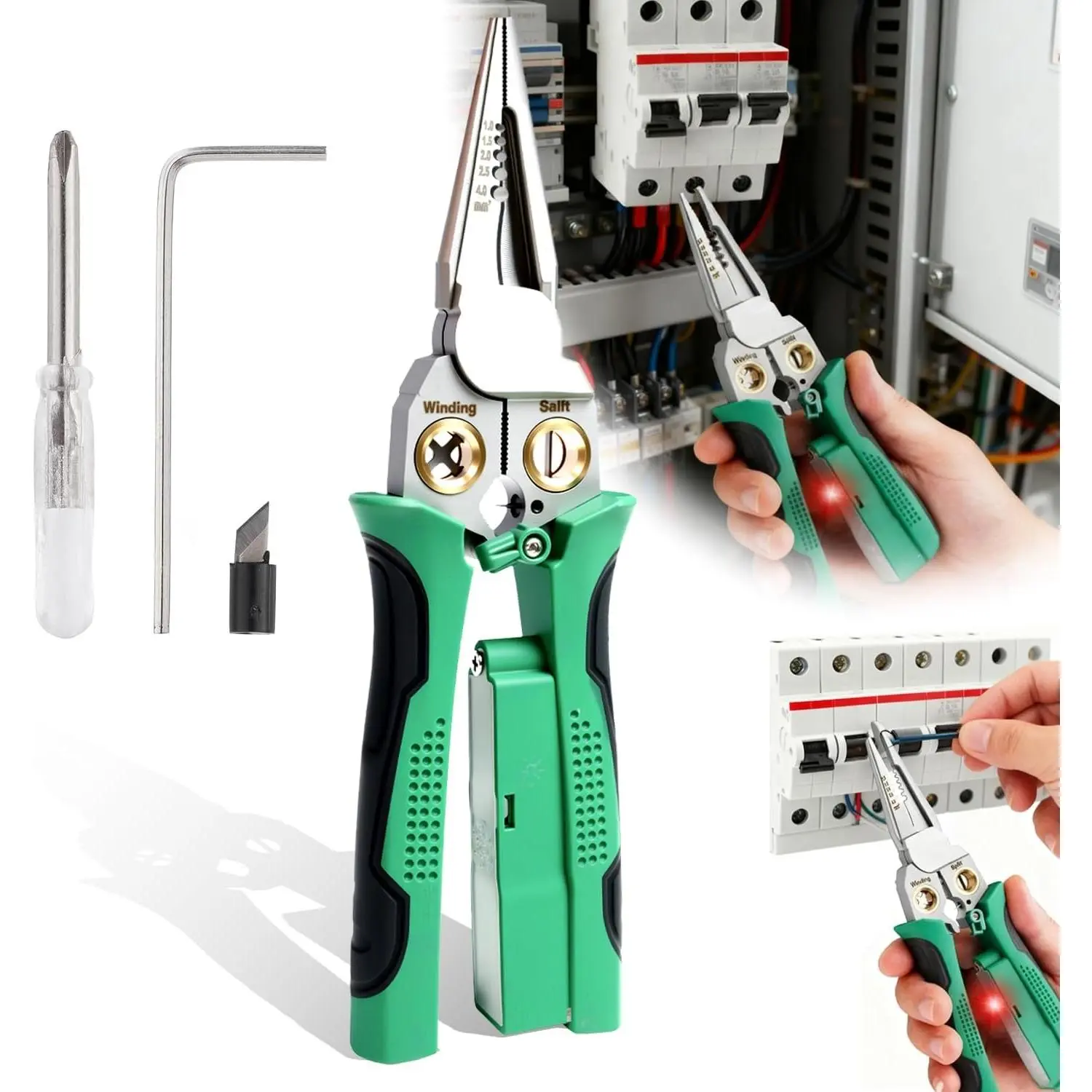 8-in-1 Wire Crimper Stripper - DIY Tools Wirecutters with Voltage Detector, Dual Alarms, 12-250V AC/DC Wirecutting Machine for Hot/Neutral Wires, Electrician Car Repair Diagnostic Tool