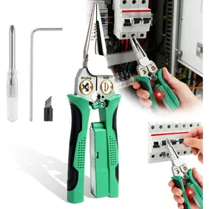 8-in-1 Wire Crimper Stripper with Voltage Detector & Dual Alarms - Heavy Duty 12-250V AC/DC Tester for Hot/Neutral Wires - Electrician, HVAC, Car Repair Tool.