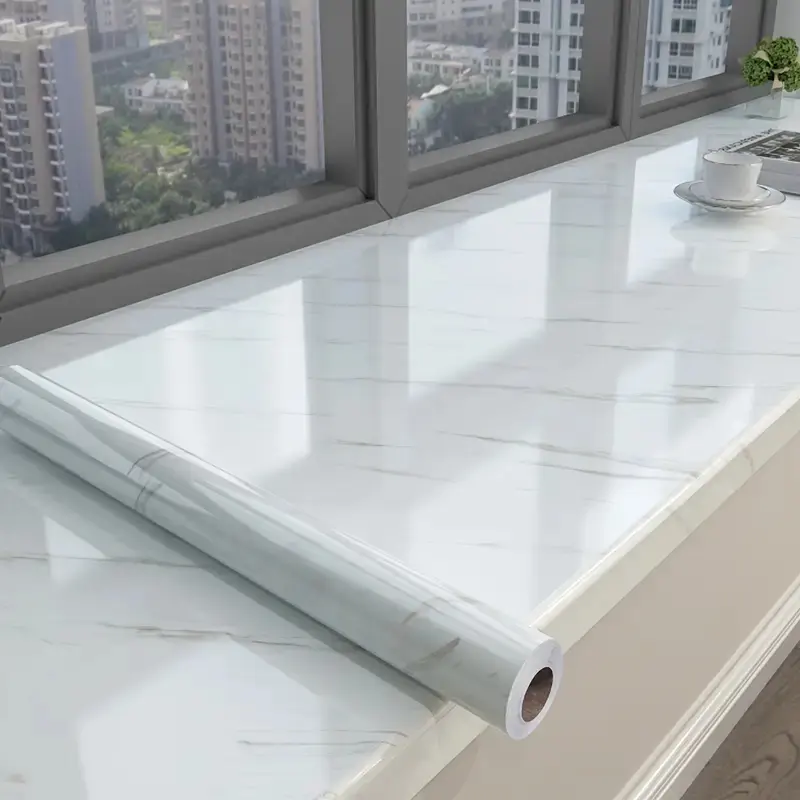 A roll of [23.62*393.70IN]modern faux marble pattern, glossy self-adhesive wallpaper, waterproof and oil-resistant, marble kitchen wallpaper-suitable for walls, countertops, living rooms, bathrooms, bedrooms, tabletops