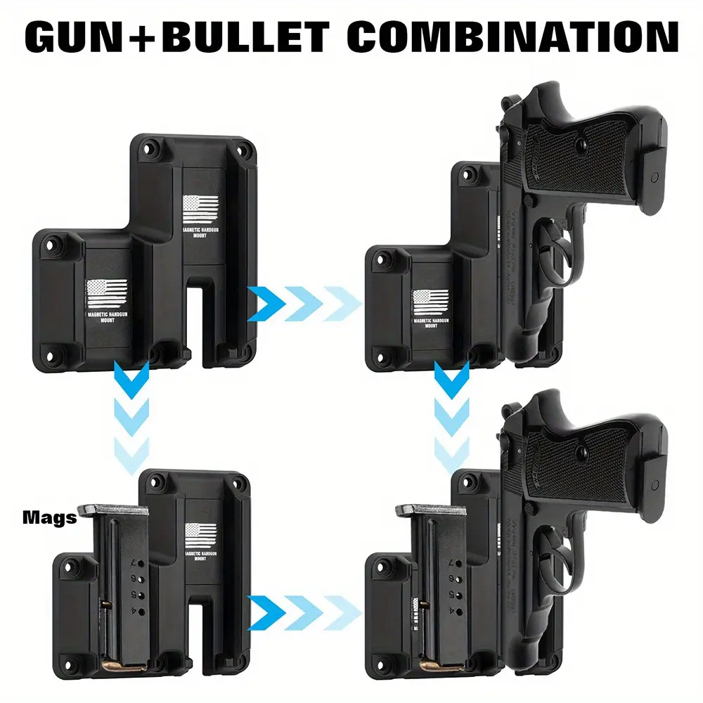 Magnetic Gun Mount - Universal Size Gun Mounting Accessory, Hidden Nylon Holster for Trucks & Desks, Quick Draw Fit for Flat Top Pistols, 6 Mounting Screws