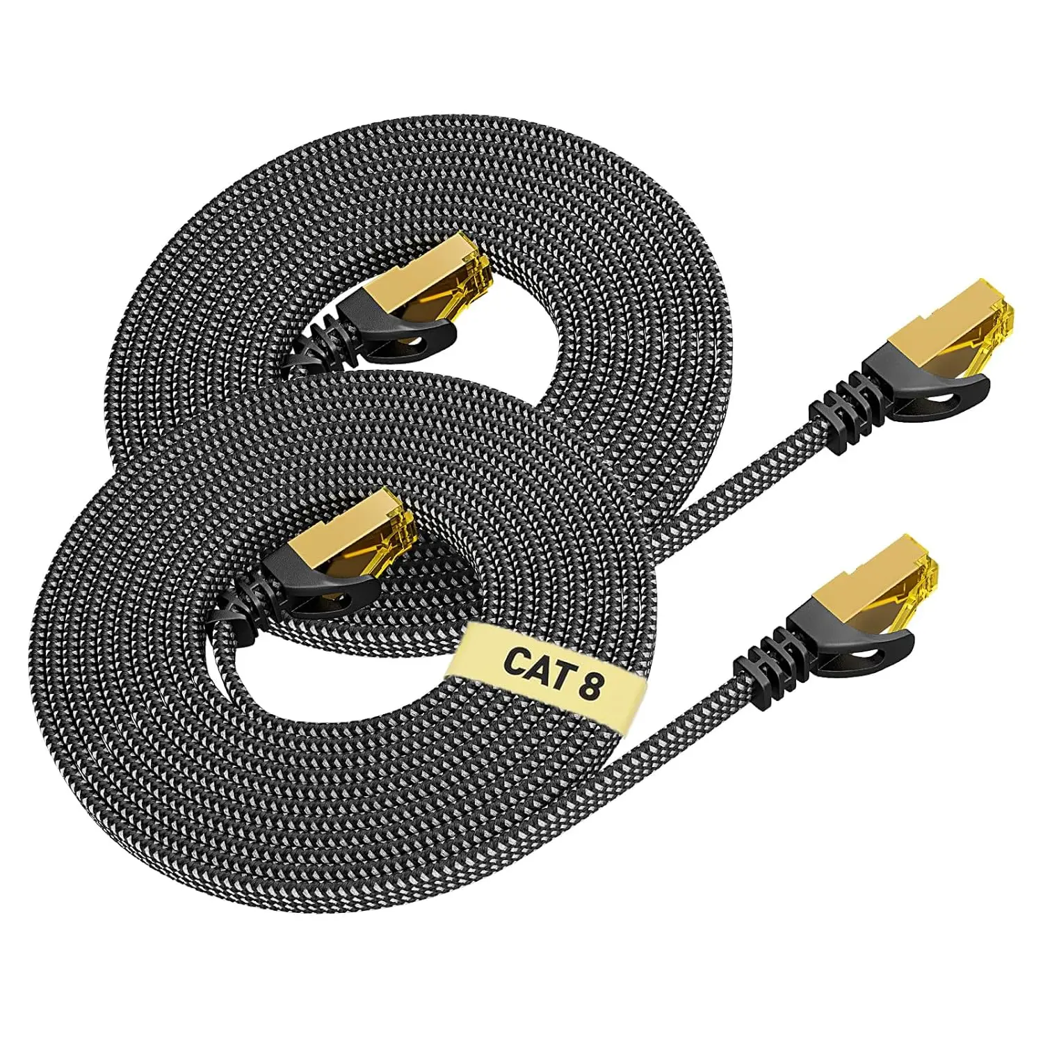 YYTEEK 2-Pack 100FT Cat 8 Network Cable, Braided Shielded Durable Indoor RJ45 LAN Cord, 40Gbps High Speed, 2000MHz Bandwidth for Gaming PC, Consoles