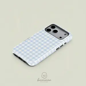 gingham pattern print phone case， durable 2in1 shockproof phone protective cover， phone accessory for iPhone X 11 12 13 14 15 16 17 Pro Max， gift for Valentine's Day， couples， friends