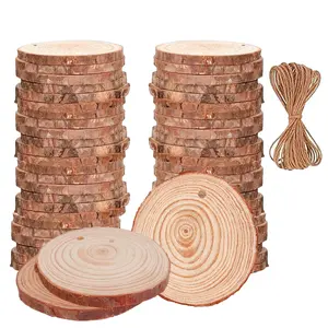 Natural Wood Slices 50pcs 2.4"-2.8" Predrilled Wood Circles for Crafts Christmas Wood Slices for Crafts Round Wooden Discs DIY Wood Ornament