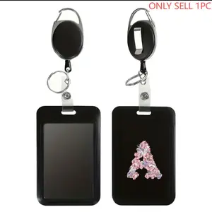 Personalized Plastic Card Set, Employee Badge with Retractable Buckle, Nurse Badge Reel, Retractable Badge Reel, Colorful Lanyard, ID Badge Holders, Rose Flower Design