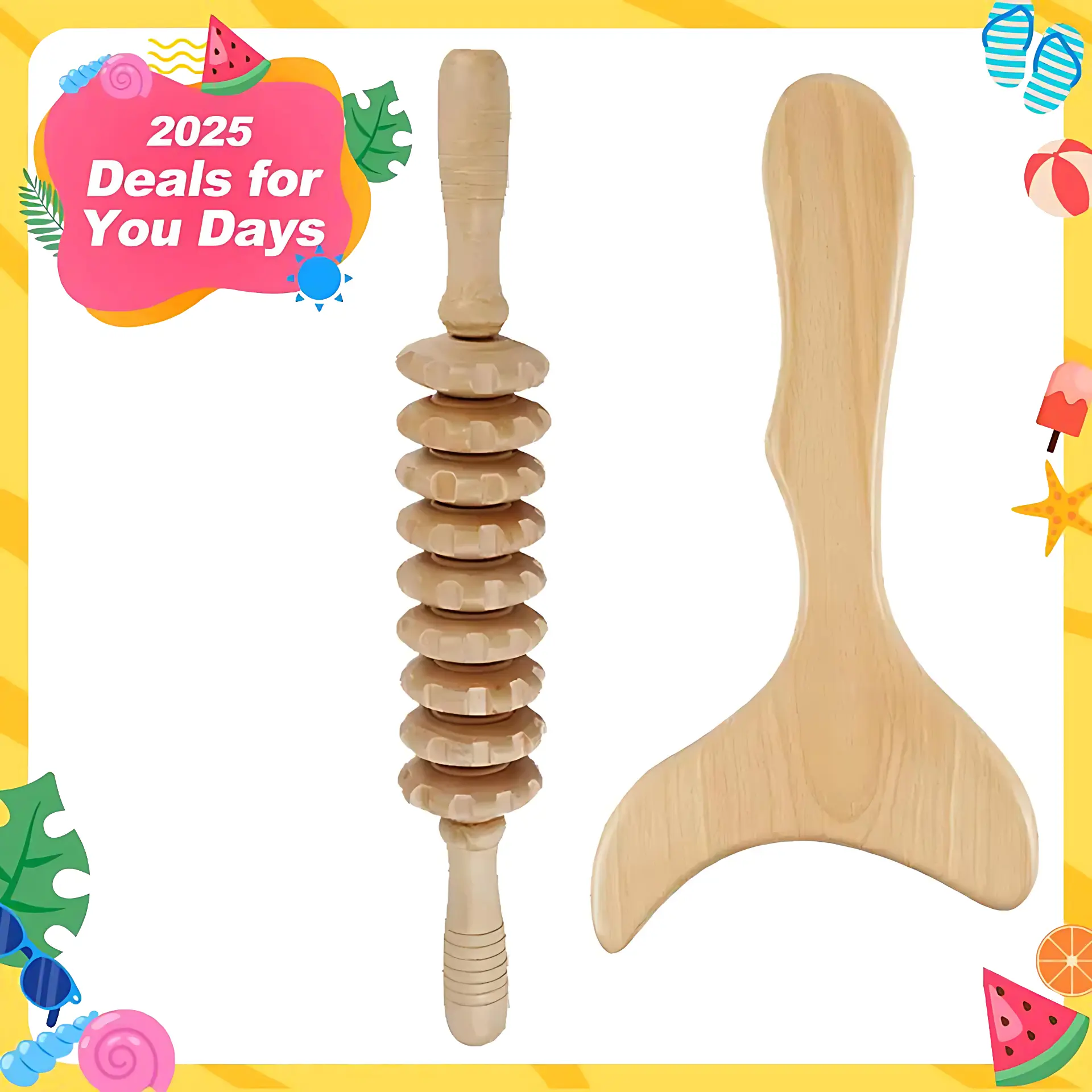 [Dealsforyoudays] Wooden Massage Tool Set, 2 Counts/set Manual Massage ...