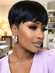 Human Hair Pixie Cut Wig Full Machine Made For Women for Women Natural Daily Look