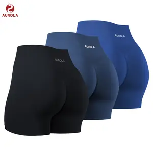 AUROLA 3 Pieces Pack Set Dream Workout Shorts for Women Seamless Soft Smooth Gym Yoga Scrunch Active Shorts