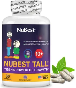 NuBest Tall 10+, Powerful Bone Growth for Ages 10+, Premium Formula with Calcium, Collagen, Vitamin D3 K2, 60 Capsules