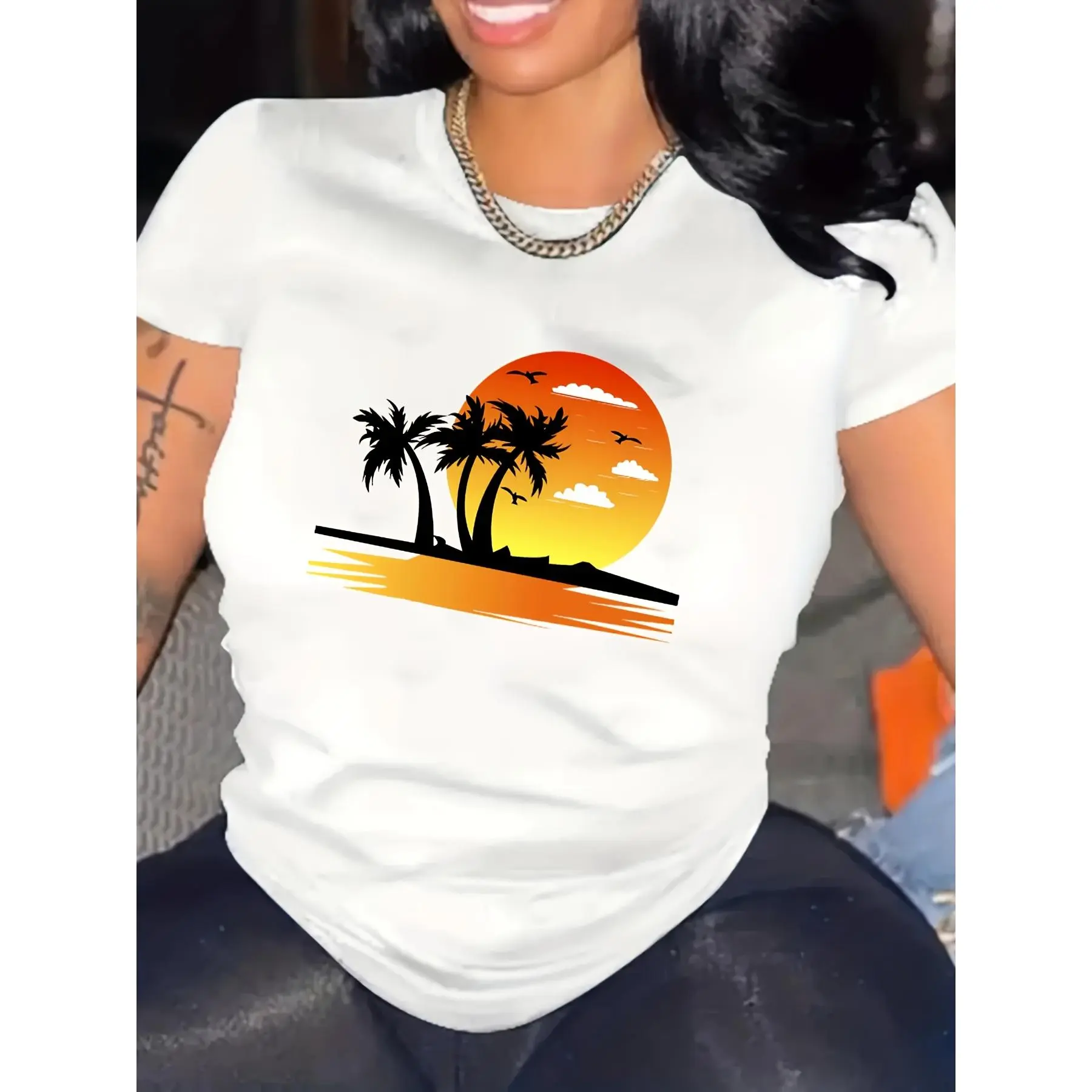 Beach Sunset Graphic Tee - Soft & Breathable Relaxed Fit Top, Coastal Grandma Aesthetic & Vacation Vibes for Women | Easy Everyday Summer Style, Lightweight Casual Shirt