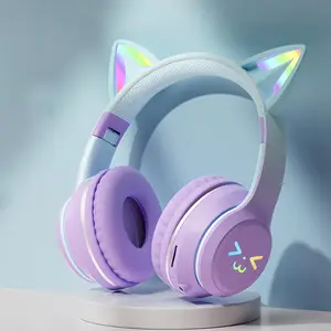 Wireless Cat Ear Headphones with Built-in Microphone, Foldable Bluetooth-Compatible Headset for Mobile Phone, Wireless Charging Headphones