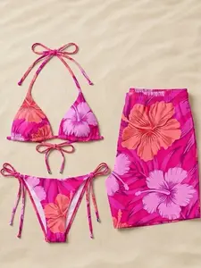 (Sale up 50%) Matching Couple Swimwear Set, Tropical Hibiscus Bikini and Trunks, Summer Beach Outfit