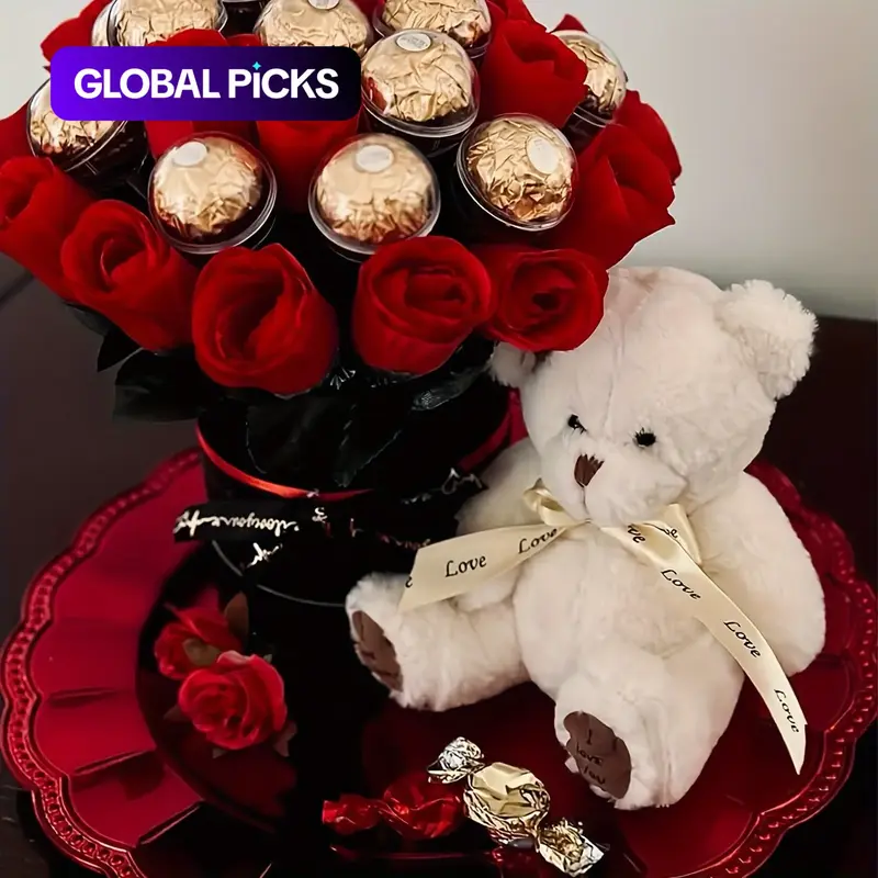 Ribbon Decor Bear Plush Toy, Soft Huggable Adorable Stuffed Animal Doll for Birthday & Wedding Gifts, Home Decorations, Cuddly Toy #GLOBAL PICKS