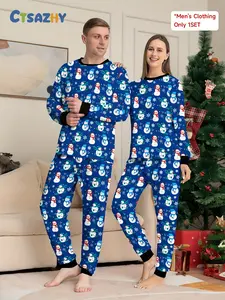 Men's Christmas, autumn and winter casual home pajamas set, full of snowman and snowflake print long-sleeved trousers, the first two-piece set for holiday parties Pyjamas