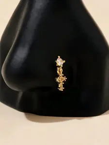 L-shaped Rhinestone Decor Cross Design Spiral Nose Ring, Fashionable Nose Piercing Jewelry for Women & Men, Trendy All-match & Exquisite Jewelry for Birthday Gift