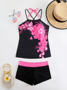 Women's Fashion Split Basque Tankini, Stylish Swimwear for Summer, Comfortable and Trendy Design, Perfect for Beach and Pool, Patterned Swimsuit