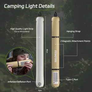 SELORSS Portable Inflatable Outdoor Camping Light, meets IP66 waterproof standard, offers three warm light modes and an SOS flashlight function, suitable for camping, hiking, travel, and more.